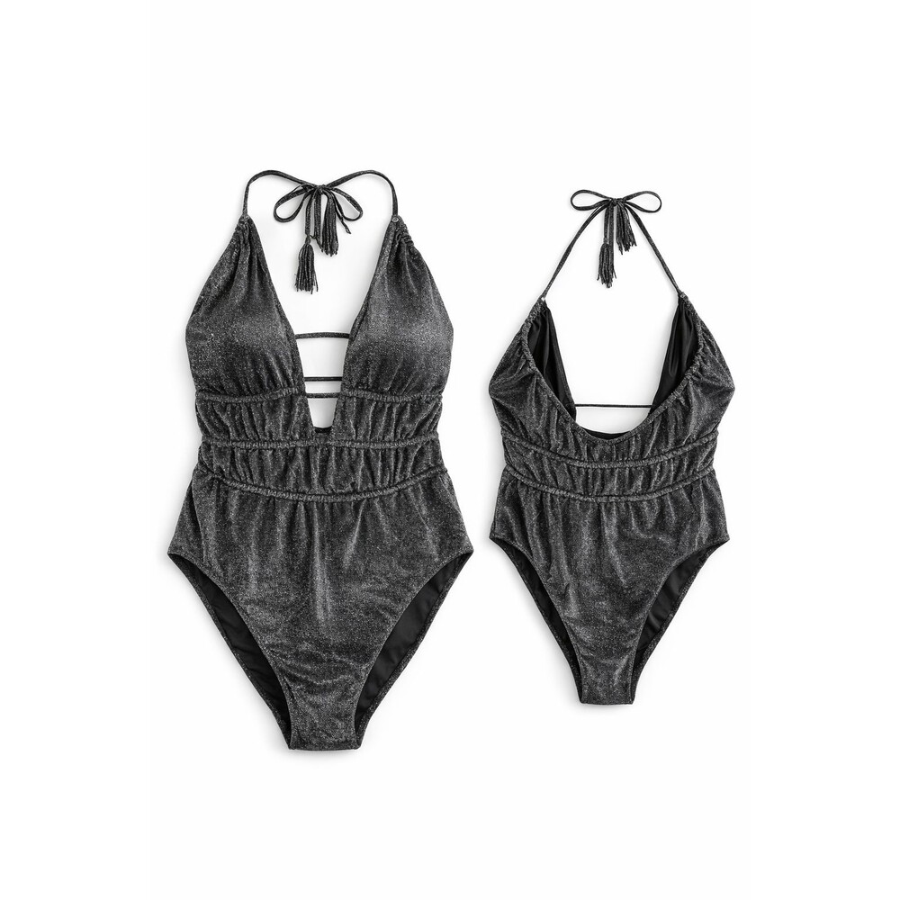 NNT Ramy Brook Marta Metallic One Piece Swimsuit XXL Plus Sparkle Halter Plunge